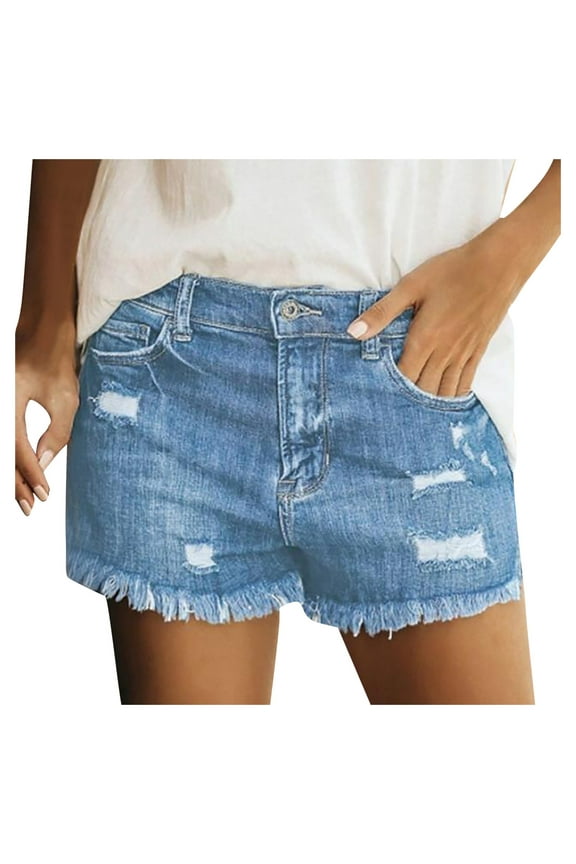 Womens Jean Shorts Cut Off Denim Shorts for Women Frayed Distressed Jean Short Cute Mid Rise Ripped Hot Shorts Comfy Stretchy Sky Blue,XL