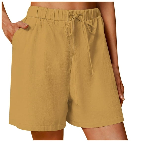 Bwdbhd Womens Shorts Casual Shorts for Women Casual Summer Solid Color High Waist Bermuda Shorts Yellow,M