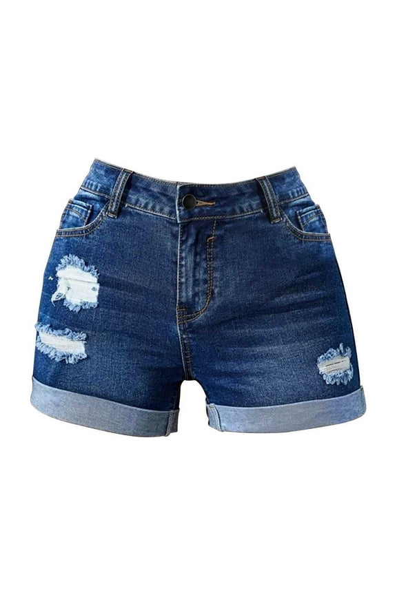 Womens Shorts Jean High Waist Mid Length Shorts Casual High Waisted Denim Shorts,Stretch Jean Shorts with Double Pockets Blue,S