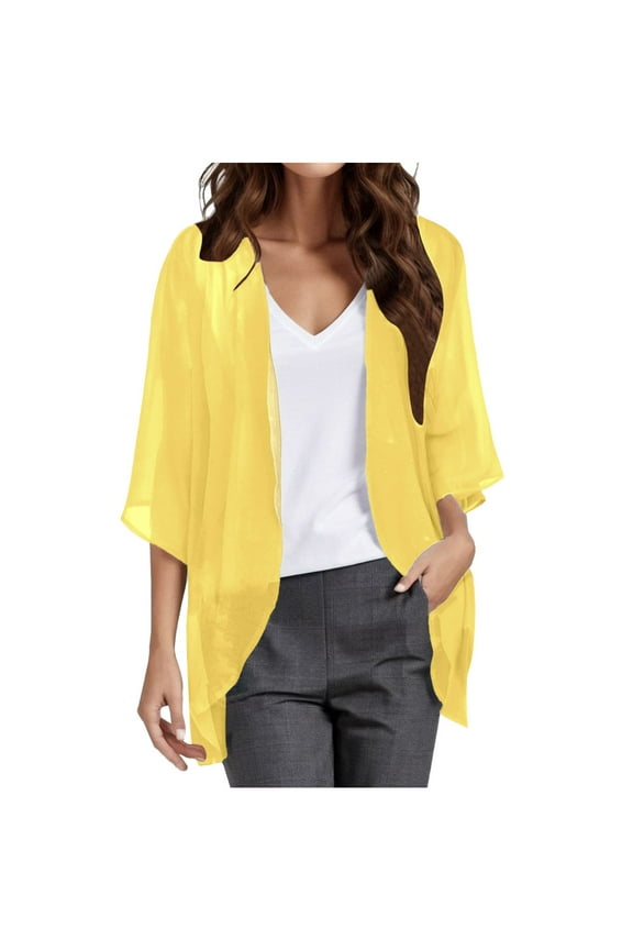 Womens Shrug Women's Cardigans Long Sleeve Open Front Cropped Cardigan Knit Shrugs for 2024 Fall Yellow,4XL