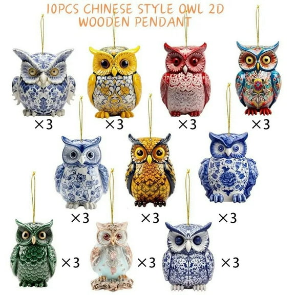 Bwiyojiz Apartment Decor Home Decoration Holiday Products Wooden Owl Ornaments Set for Christmas Tree, Gifts for Family