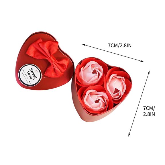 Bwiyojiz Artificial flowers Count 3pcs 3 Roses Soap Flower Tin Box Valentines Day Gift, Gifts for Women, Red