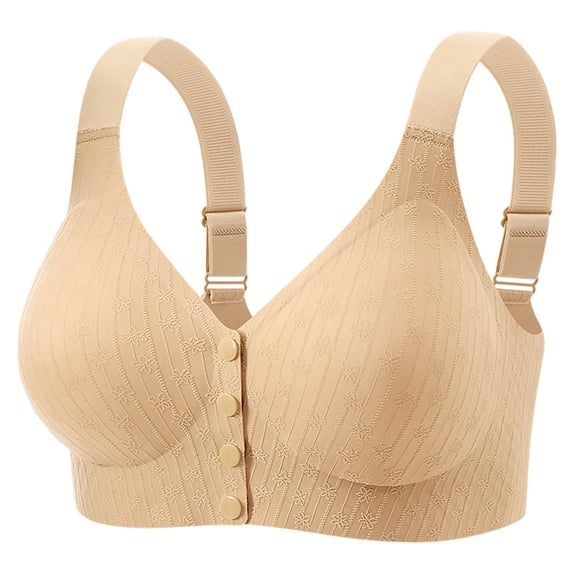 Bwiyojiz Bras for Women Plus Size Front Closure Wireless, Fixed Cup Seamless Back Comfortable Everyday Bra,Khaki,XXL