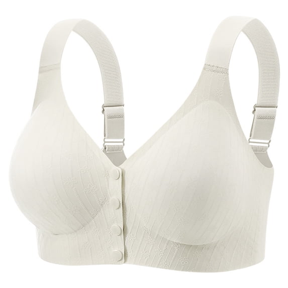 Bwiyojiz Bras for Women Plus Size Front Closure Wireless, Fixed Cup Seamless Back Comfortable Everyday Bra,White,XXXXL