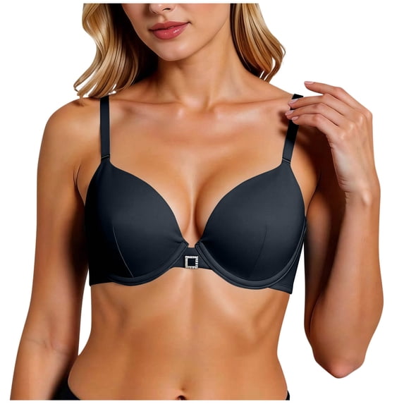 Bwiyojiz Bras for Women, Solid Color Underwire T-Shirt Bra, Everyday Bralettes,Black,80B