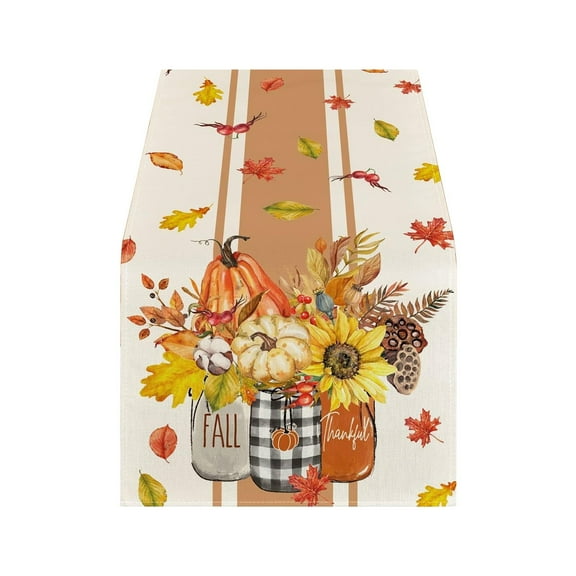 Bwiyojiz Christmas Decorations Home Decoration Thanksgiving Maple Leaf Pumpkin Turkey Pattern Table Flag Tablecloth Mat Party 13x72in, Gifts for Family, Multicolor