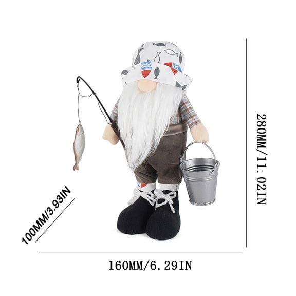 Bwiyojiz Decoration Ornaments Cloth Fishing Elderly Man with Long Beard Faceless Doll Standing Posture Bucket Hook Fisherman, Gifts for Family, White