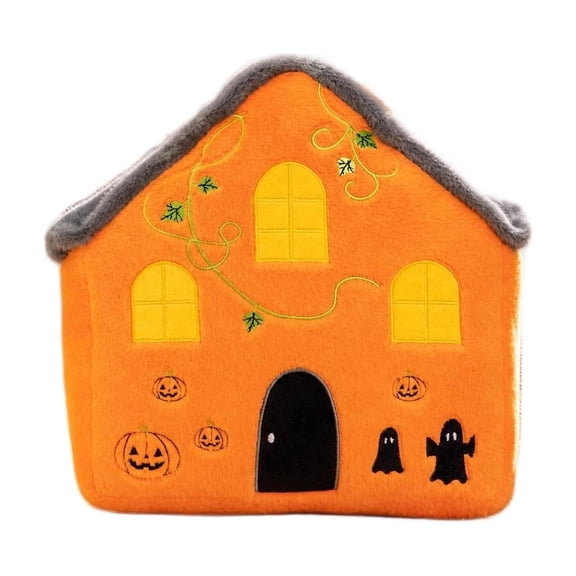 Bwiyojiz Halloween Pumpkin House Plushie Toy Stuffed Doll Scary Cute Festive Home Decor Spooky Ornament For Kids Teens Party Gift