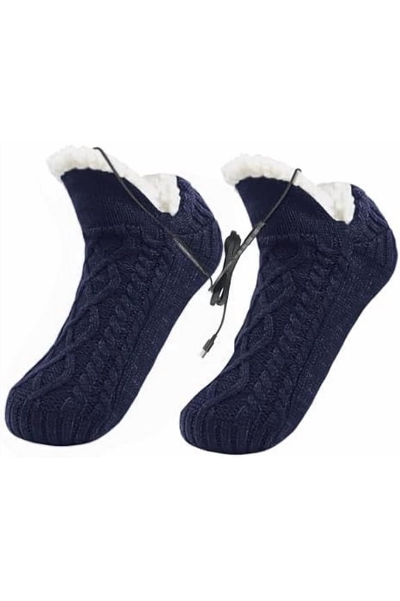 Home Decor 4.7x11" Cotton USB Heated Slipper Socks for Men and Women Indoor Foot Warmer with Sole Fast Heating, Gifts for Mom, Blue