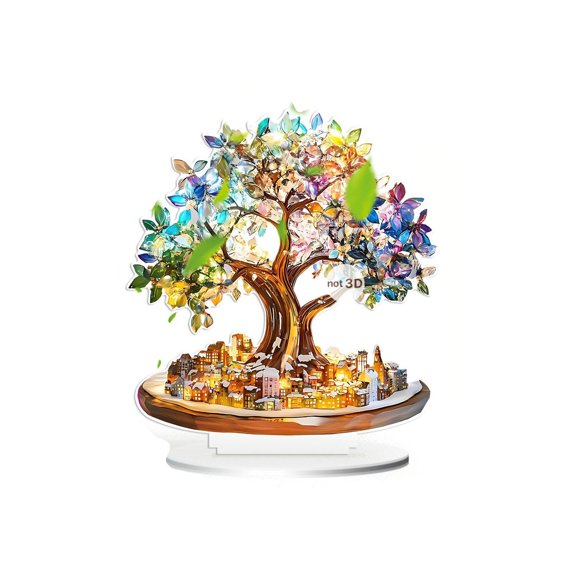 Bwiyojiz Home Decor Accessories Dream Color Tree Town 2D Flat Porch Desktop Living Room Decoration, Gifts for Family, Multicolor