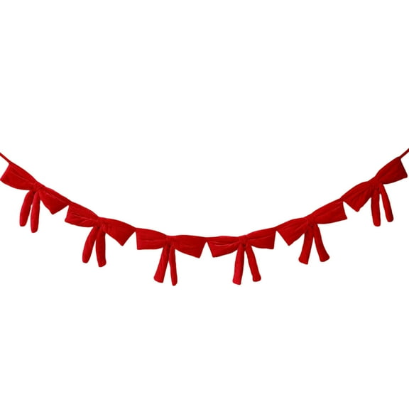 Bwiyojiz Home Decor Artificial Plants & Flowers Christmas Decorations 6 Ft Red Velvet Bow Garland Xmas for Mantel Fireplace Shelf Cabinet Stand Door Window Frame Bedroom Living Room Entryway Ind, Red