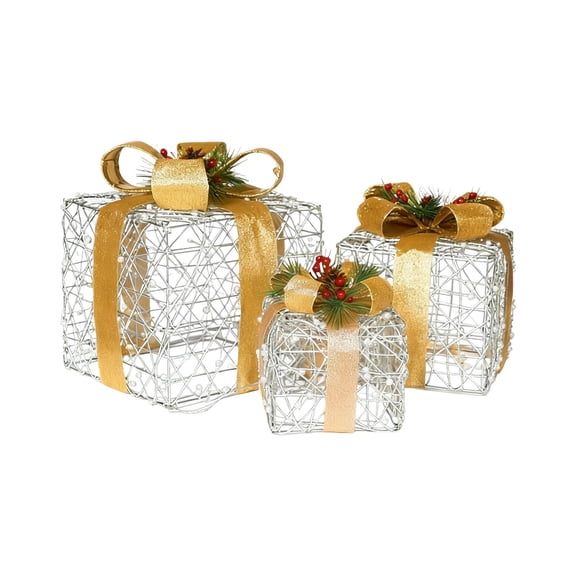 Bwiyojiz Home Decor Christmas Decorations Decoration Lighted Gift Boxes Set Large Medium Small LED Present with Red Ribbon Bow for Indoor Outdoor Holiday, Gifts for Family