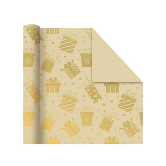 Bwiyojiz Home Decor Christmas Decorations Decoration Wrapping Paper Gold Foil Kraft Gift Wrap Holiday Packaging with Santa Snowflake Print for Presents, Gifts for Sister