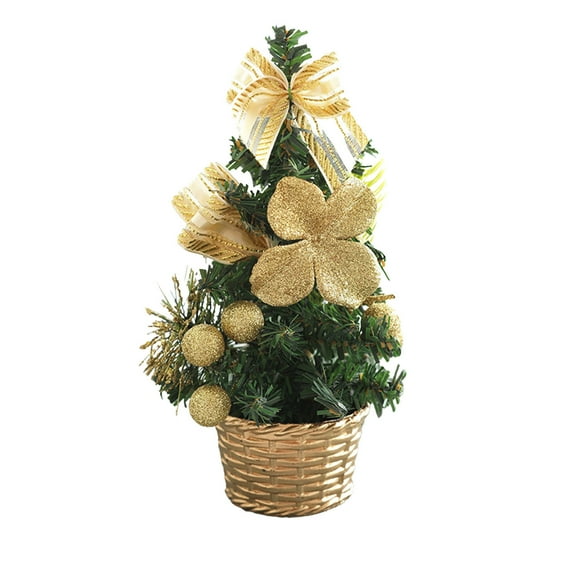 Bwiyojiz Home Decor Christmas Decorations Holiday Products Mini Tree Desktop Ornaments Small Household Wreath Decoration Set, Gifts for Mom, Gold