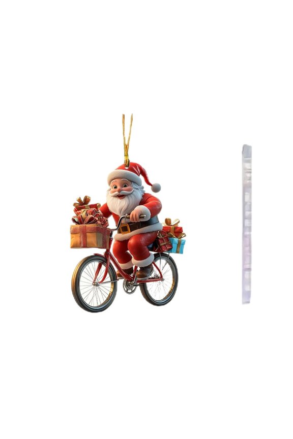 Home Decor Hanging Ornaments Christmas Old Man Cycling Car Interior Acrylic Pendant Key Chain Backpack, Christmas Gifts, Multicolor