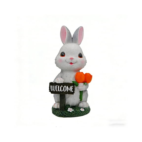 Bwiyojiz Home Decor Decoration Holiday Products Easter Sign Rabbits Ornament with Solar Powered Light Suitable for Garden Patio and Lawns Made of Resin, Gifts for Yourelf, White