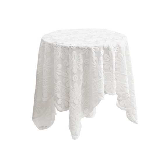 Bwiyojiz Home Decor Decoration Sunflower Tablecloth White Lace Knitted Round Table Rectangular Coffee Dining Desk TV Cabinet Cover Cloth, Gifts for Women, White