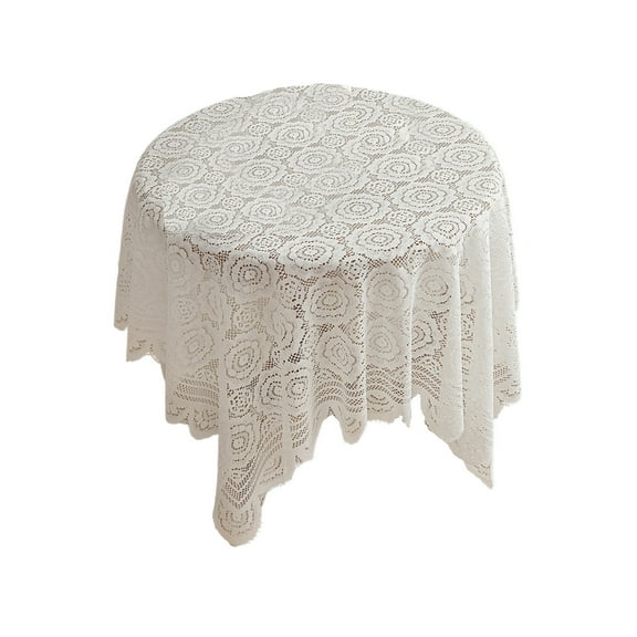 Bwiyojiz Home Decor Decoration Sunflower Tablecloth White Lace Knitted Round Table Rectangular Coffee Dining Desk TV Cabinet Cover Cloth Hollow, Gifts for Family, White