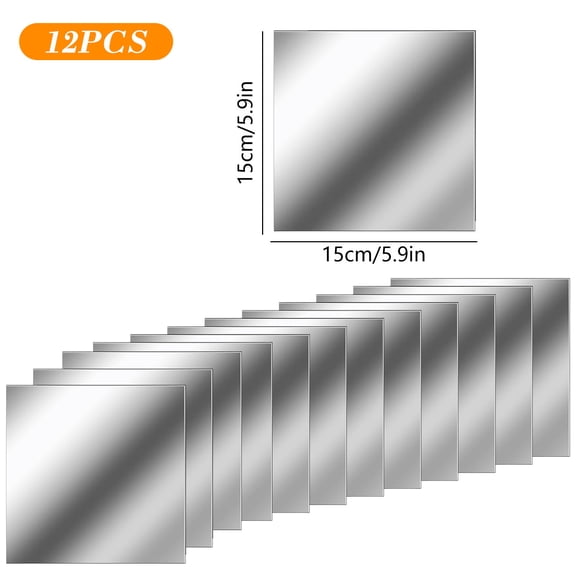 Bwiyojiz Home Decoration Other Count 12pcs 12Pack Acrylic Flexible Mirror Sheets 6x6 Inch Self Adhesive Tiles Cuttable Wall Stickers Non Glass Safe Reflective for DIY Decor, Gifts for Yourself