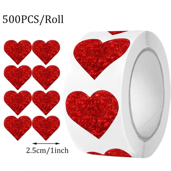 Bwiyojiz Home Decoration Holiday Products Count 500pcs Paper 500 Pcs 1.5 in Heart Shaped Valentines's Day Stickers for, Gifts for Family, Red