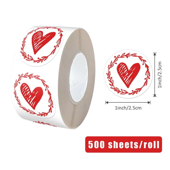 Bwiyojiz Home Decoration Holiday Products Count 500pcs Paper 500 Pcs 1.5 in Heart Shaped Valentines's Day Stickers for, Gifts for Friend, Red