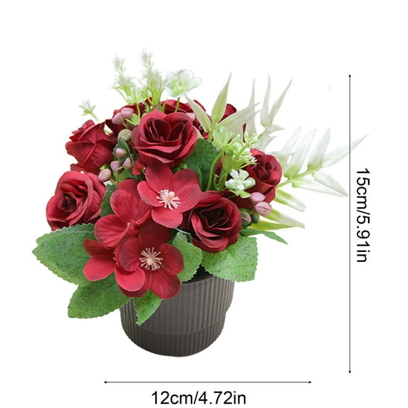 Bwiyojiz Home Decoration Other Simulated Green Small Potted Plants Plastic Flowers Artificial Floral Arrangements Bonsai, Gifts for Family, Red