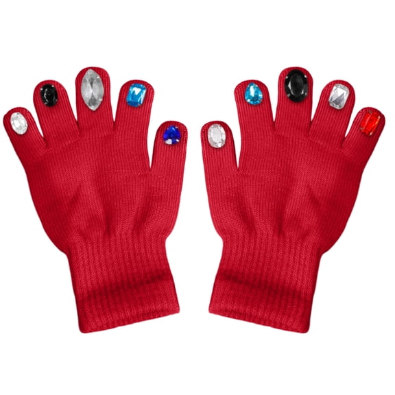 Bwiyojiz Home, Garden & Tools Gadgets Kitchen Dining 1 Pair Assorted Color Crystal Ornament Winter Knit Gloves Creatives Crochet Full Finger Warm Mittens for Girl Boy Women, Gifts for Sisters, Red