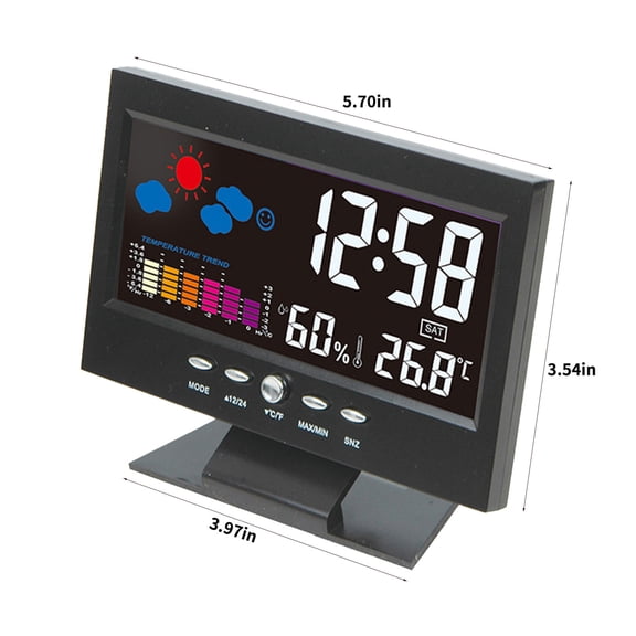 Bwiyojiz Home, Garden & Tools Gadgets Kitchen Dining Temperature and Humidity Colour Screen Clock Weather Projections LCD Backlit Alarm Sound Activated, Gifts for Friend, Black