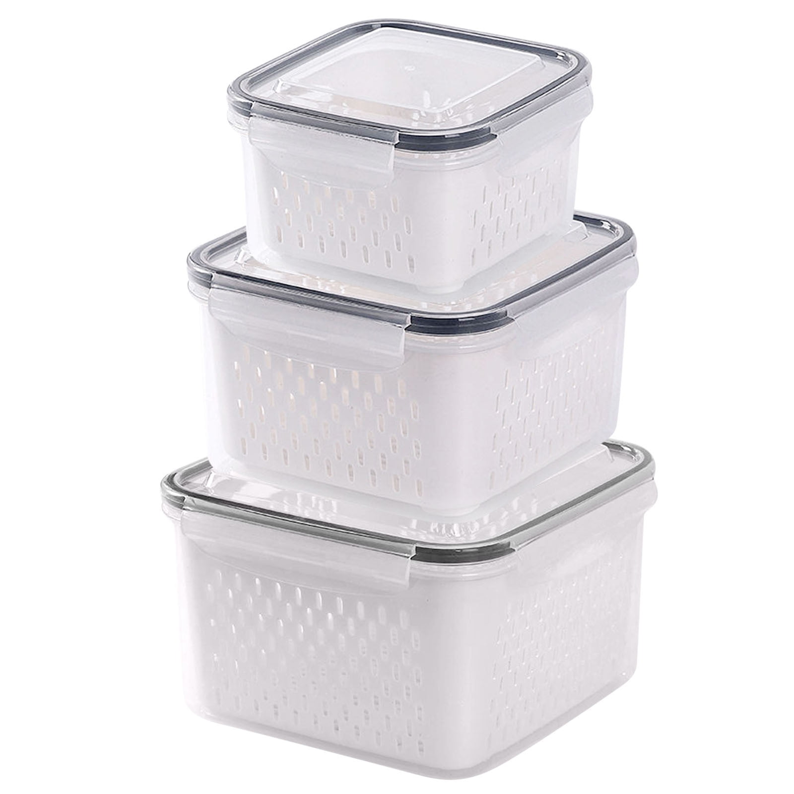 Bwiyojiz Home, Garden & Tools Kitchen Dining Entertaining Count 3pcs Fruit Vegetable Storage Containers for Fridge Draining Fresh 3 in 1 Produce Large Organizer Bins, Gifts for Sister, White