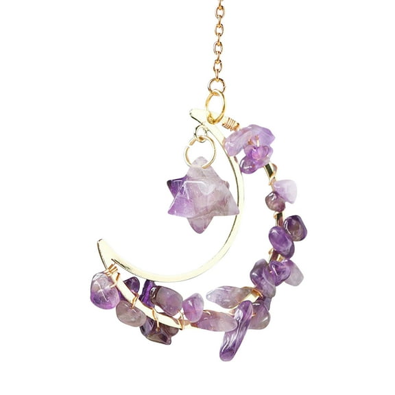 Bwiyojiz Kitchen Decor Accessories Natural Amethyst Crystal Stone Car Pendant Star Color Weave Energy, Gifts for Mom, Purple