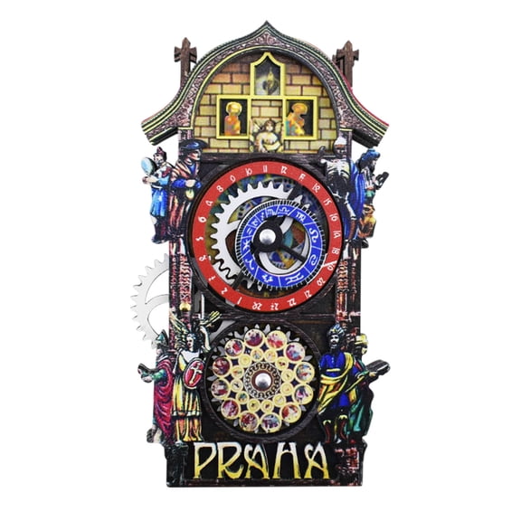 Bwiyojiz Living Room Decor Refrigerator magnet Prague Astronomical Clock Wooden Vintage Fridge Stickers Gears Turning Magnetic, Gifts for Mom