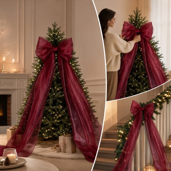 Bwiyojiz Pearlescent Bow Large Double Layer Polyester for Tree Topper Display