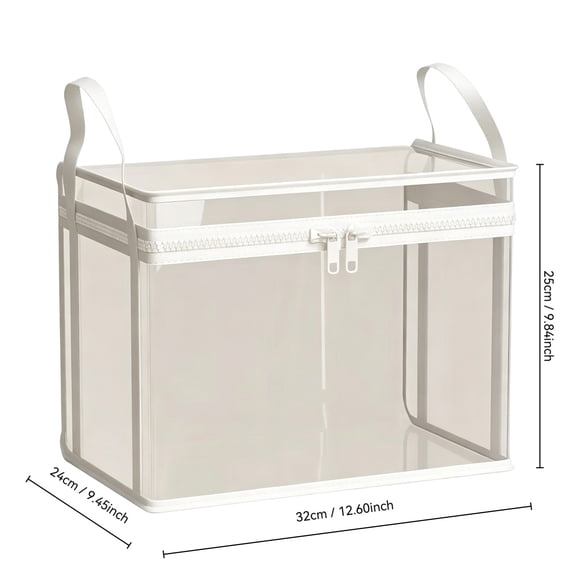 Bwiyojiz Storage Bin, Clear PVC Organizer Box with Zipper and Handles, Foldable Organizer for Clothes, Books, and Home Organization