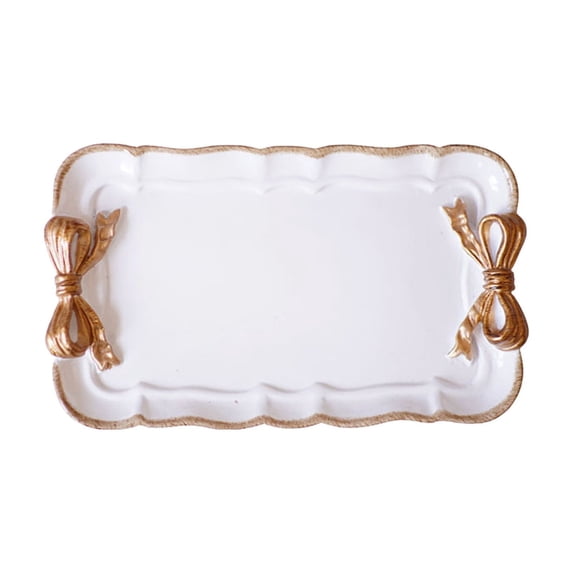 Bwiyojiz Storage & Organization 7.6x4.5" Ceramics Dessert Tray Bow Resin Household Sundries Ornaments Japanese Plates Jewelry, Gifts for Friend, White