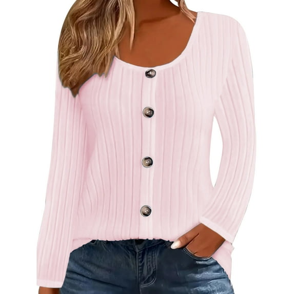 Bwndum Womens Cardigan Plus Size Pink - Ribbed Knit Long Sleeve, Square Neck Button Front, Lightweight Polyester, XL-5XL,Size 2XL