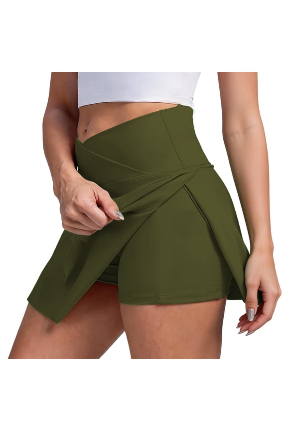 Womens High Waisted Flared Skort with Built-in Shorts, Green Athletic Tennis Golf Skirt, Quick Dry Tummy Control A-Line Skirt S-XXXL,Size M