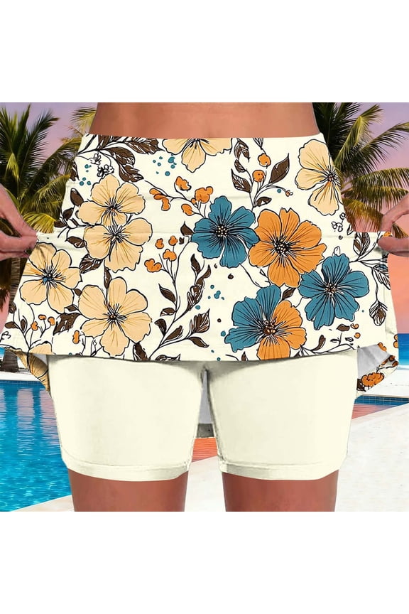 Womens High Waisted Skort Stretchy Athletic Tennis Skirt with Shorts 2 in 1 Floral Print Summer Golf Skorts Yellow S-XXL,Size S