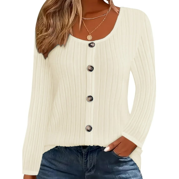 Bwndum Womens Plus Size Beige Cardigan - Square Neck Ribbed Knit, Long Sleeve Button Front, Lightweight Polyester, XL-5XL,Size 3XL