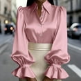 thumbnail image 1 of Bwndum Womens Puff Sleeve Blouse Long Silky Button Down Top Pink Elegant Work Shirt Feminine Office & Casual Wear,Size M, 1 of 8