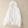 thumbnail image 1 of Bwndum Womens Spring Jacket Lightweight Hooded Casual Windbreaker Snap Button Front & Puffy Sleeve Drawstring Hem with Pockets White,Size M, 1 of 8