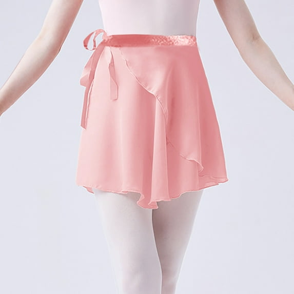 Bwndum Wrap Skirts for Women Trendy Chiffon Mini Dance Skirts Ruched Flare Skirts- Rose Gold 8