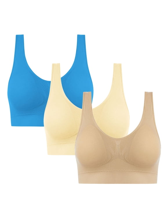 3 Pack Women's Comfy Pullover Wireless Bra Soft Seamless Sleep Tshirt Everyday Bralette, Size M