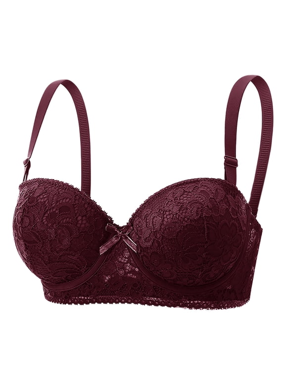 Backless Bra for Women Push Up Lace Bralette Comfort Padded Underwire Bra Up Bra with Adjustable Straps, Size L