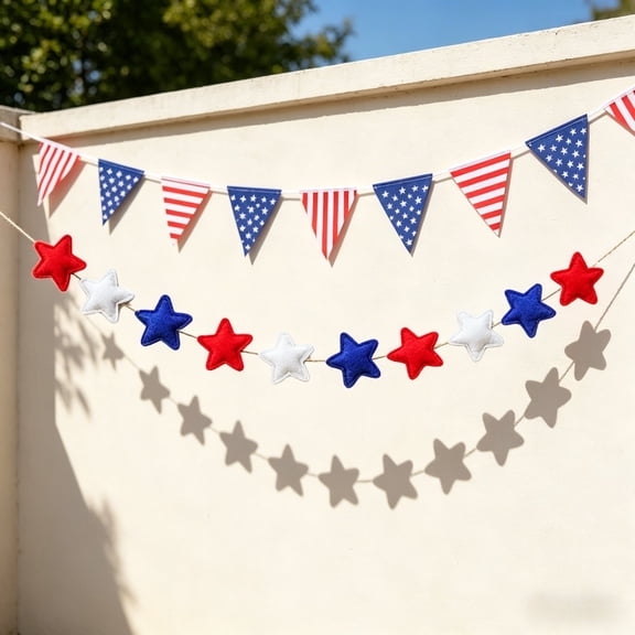 Bwomeauty Birthday Gifts, 220cm Independence Day Star And Stripe Banners Garland Patriotic Pentagram String Flag Decor For Holiday Party Decoration, 1pc, Independence Day Decor