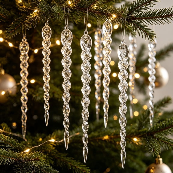 Bwomeauty Christmas Decor, 25Pcs Christmas Acrylic Icicle Ornaments Clear Twisted Icicle Hanging Pendants For Xmas Tree Winter Holiday Decoration, Holiday Gifts