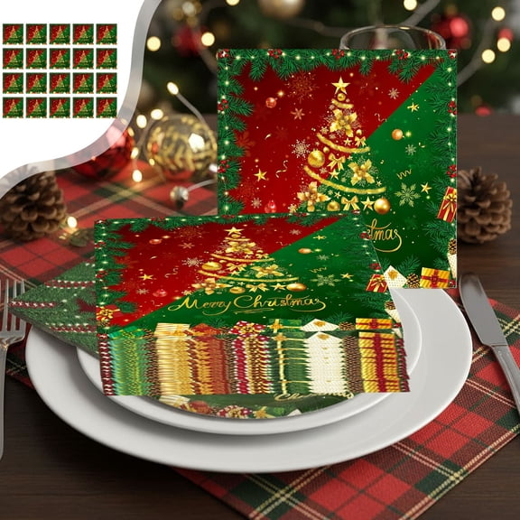Bwomeauty Christmas Decorations, 20pc Red Green And Gold Christmas Party Tableware Disposable 7-inch 9-inch Paper Plates Paper Cups Tissue Set Of Party-Themed Paper Plates Set, Women Gifts