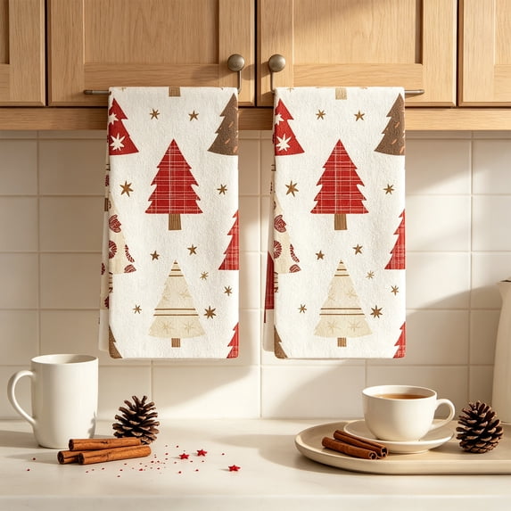 Bwomeauty Christmas Decorations, Christmas Kitchen Towels Set Of 2 Winter Xmas Tree Reindeer Decorative Hand Towels Holiday Vintage Tea Towels For Kitchen Decor, Teacher Gifts