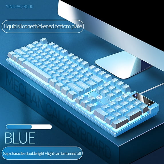 Bwomeauty Gaming Keyboard USB Wired Floating Keyboard, Ergonomic Water Mechanical Feeling Keyboard, Ultra-Slim LED Backlit Keyboard For Desktop, Blue on Clearance