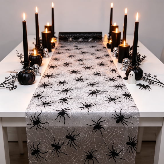 Bwomeauty Halloween Decor, 1pc Halloween Web Mesh Table Runner 3mBlack Netting Cuttable Placemats Party Decor With For Dining Table Mantel Decorations, Mom Gifts