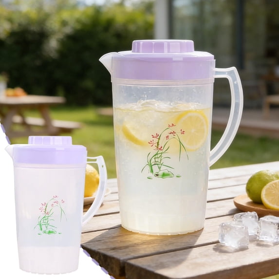 Bwomeauty Holiday Gifts, Orchid Patterns Clear Plastic Pitcher With Lid Clear Water Pitcher For Cold Drinks Iced Tea Pitcher For Lemonade Iced Tea Milk Beverages, Kitchen Accessories, 1PC